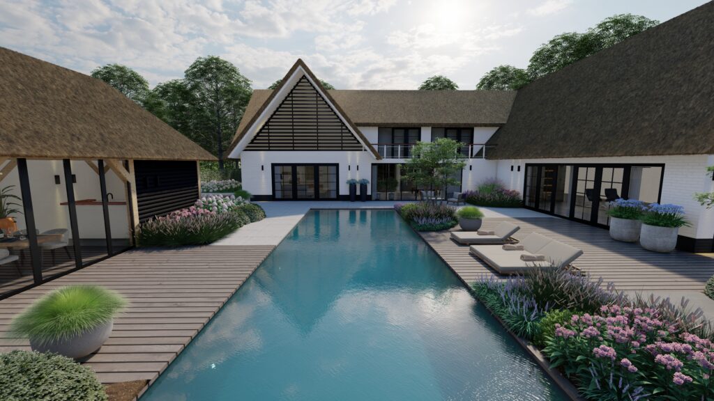 tuinontwerp met groot zwembad jacuzzi en poolhouse veranda 1 Photo